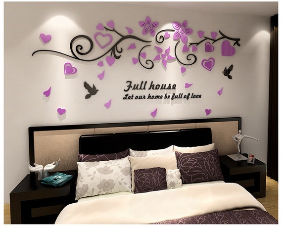 70 38 Purple Butterfly Flower Wall Decal Romantic 3d Diy Self Adhesive Acylic Wall Sticker Home Decor