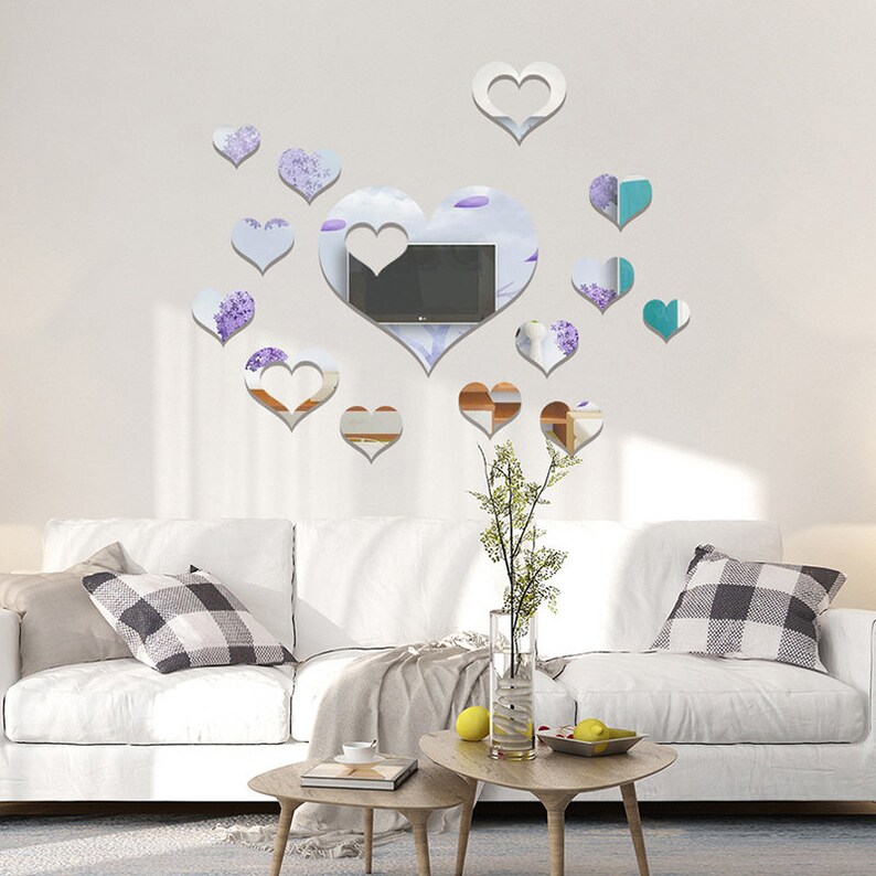 120*96 Love Heart Golden Mirror Wall Sticker for Living Room Decoration