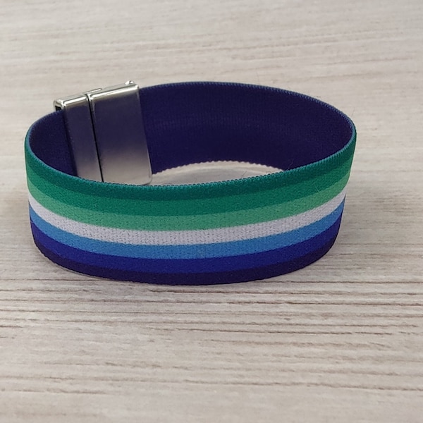 Gay Pride Flag - Thick Elastic Wristband Bracelet - stretchy elastic magnetic clasp - heavy duty, design does not fade, washable 7/8"