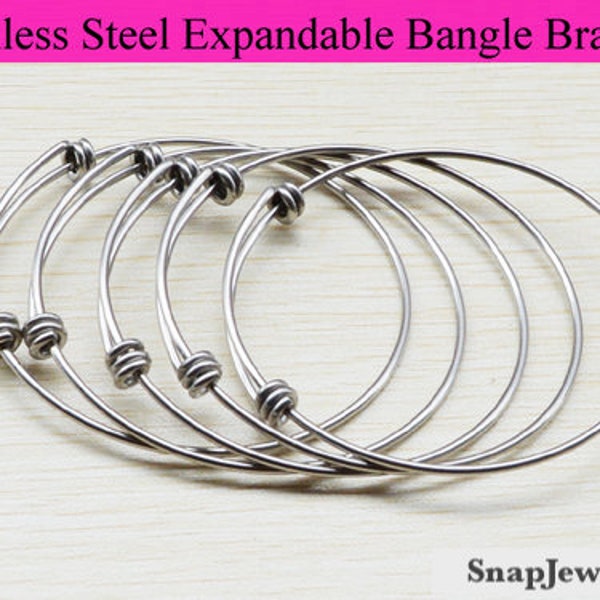 Snap Jewelry - STAINLESS STEEL Expandable Charm Bracelet, Bangle Bracelet, Just add your charms