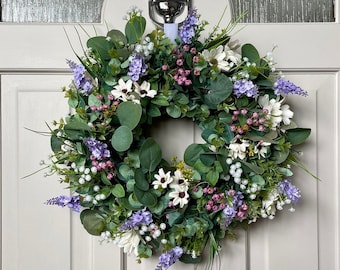 Lavender and Eucalyptus wreath for front door, All year round wreath, Cottage Decor, Porch Decor Idea