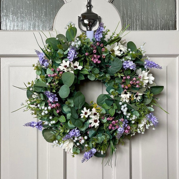 Lavender and Eucalyptus wreath for front door, All year round wreath, Cottage Decor, Porch Decor Idea