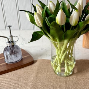 Real Touch Tulip Bouquet, 14 Lifelike Tulips, White Artificial Tulip, Cottage Decor