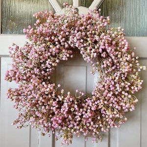 Pink Gypsophila Wreath: Cottage Core Rustic Door Decoration