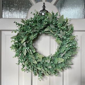 Lambs Ear & Eucalyptus Wreath, Modern Wreath for Front Door, All Year Round Wreath, Cottage Decor, Rustic Wreath, Green and Sage Colour