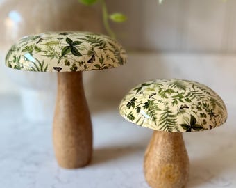 Botanical Fern Wooden Mushroom Ornament, 2 sizes Available, Cottage Decor