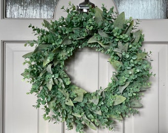 Lambs Ear & Eucalyptus Wreath, Modern Wreath for Front Door, All Year Round Wreath, Cottage Decor, Rustic Wreath, Green and Sage Colour