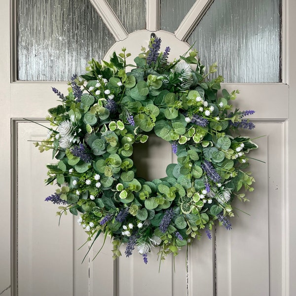 Wild lavender wreath for front door, Ivy and Eucalyptus Wreath, Cottage Decor, Lavender Door Wreath, Lavender Cottage