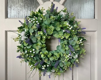 Wild lavender wreath for front door, Ivy and Eucalyptus Wreath, Cottage Decor, Lavender Door Wreath, Lavender Cottage