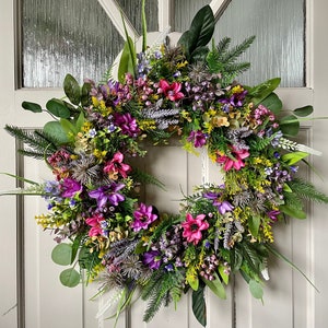 Wild Flower Wreath for Front Door, Summer Meadow, Lavender Wreath, Cottage Decor, All Year Round Door Wreath