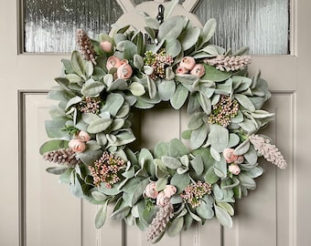 All year round Lambs Ear Wreath for Front Door, Spring Wreath with Lambs Ear, Cottage Decor, Farmhouse Wreath, Rustic Wreath