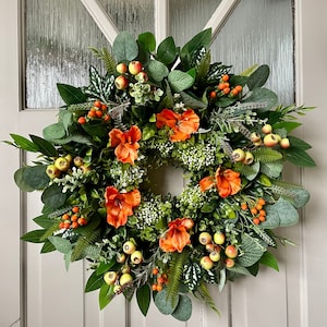 Spring Summer Wreath, All Year Round Floral Wreath for Front Door, Cottage Decor, Flower Gift for Her
