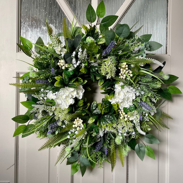 Wild flower Wreath for Front Door, Summer Meadow, Lavender, Hydrangea, Heather, Cottage Decor, All Year Round Door Wreath