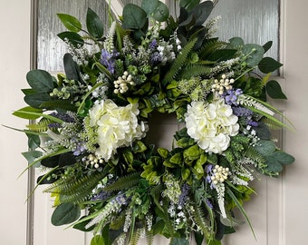 Large Wild Lavender wreath for front door, Ivy and Eucalyptus Wreath, Cottage Decor, Lavender Door Wreath, Lavender Cottage