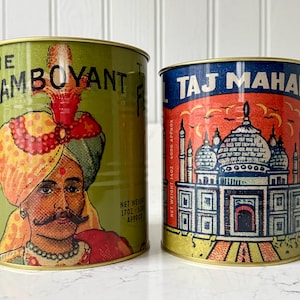 Retro Style Food Tin Can, Set of 2 Cans, 11 Styles Available Flamboyant Taj Mahal