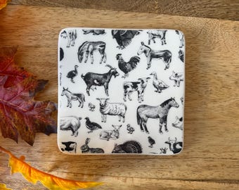 Ceramic Farmyard Coaster, Cottage Decor