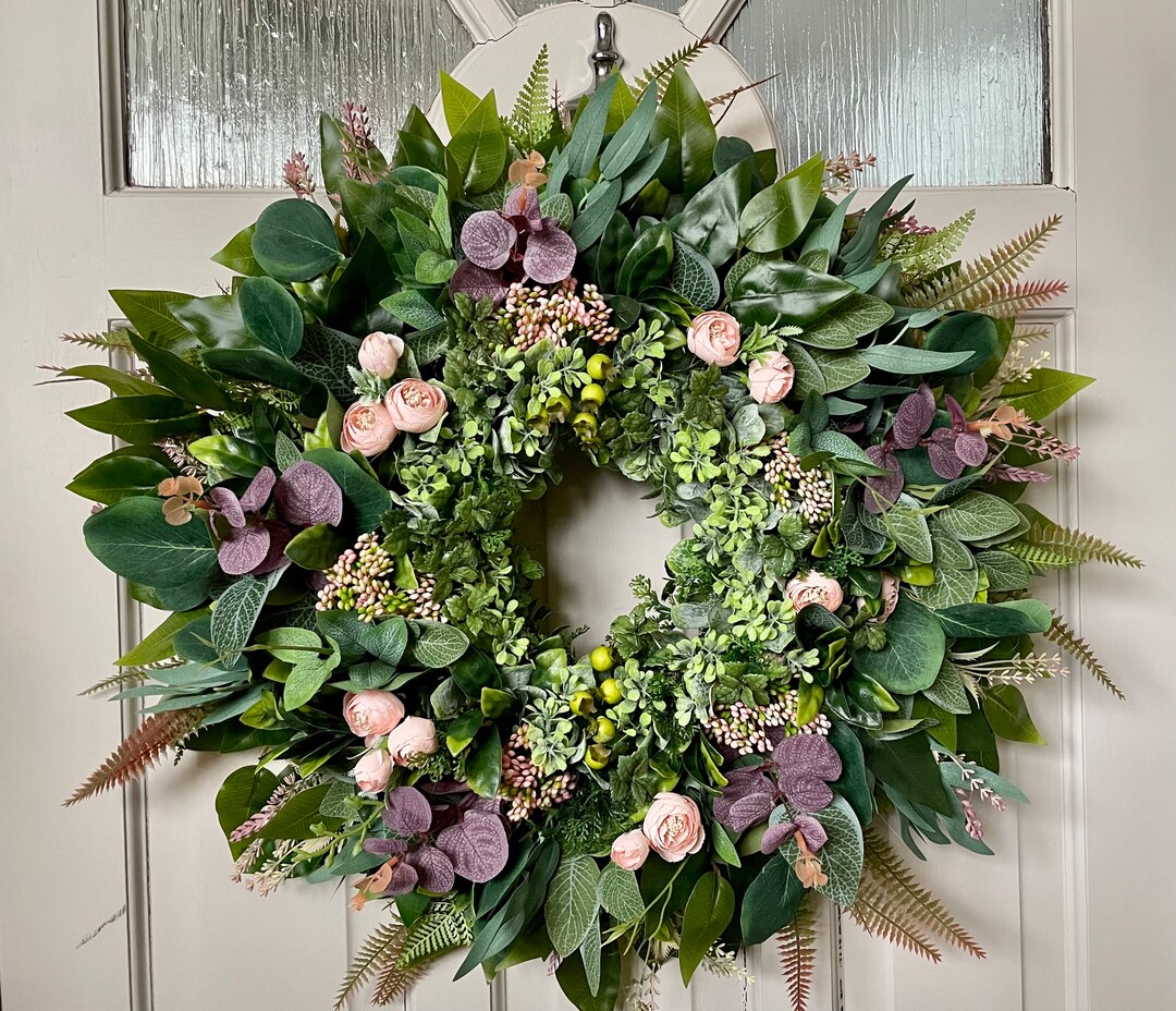 All Year Round Wreath for Front Door, Cottage Decor, Rustic Wreath for