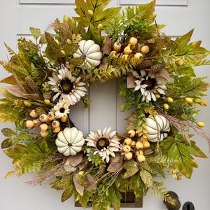 Autumn Pumpkin and Sunflower Wreath for Front Door, Pumpkin Wreath, Cottage Decor, All Year Round Door Wreath, Autumn Fruit