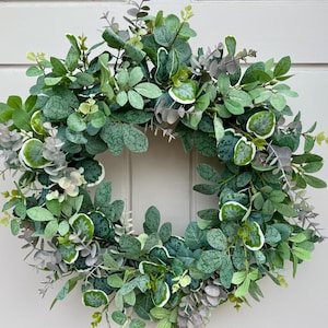 Corona de eucalipto para puerta de entrada, ideal para todo el año, decoración de cabañas.