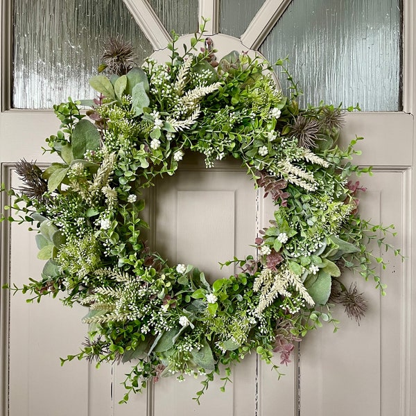 Nordic Lavender Wreath for Front Door, Cottage Decor, Rustic Wreath for Farmhouse, Wild Lavender and Eucalyptus Door Wreath