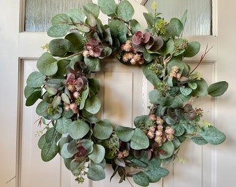 All Year Round Eucalyptus Wreath for Front Door, Seeded Eucalyptus Wreath, Cottage Decor, Rustic Wreath for Farmhouse, Everyday Wreath