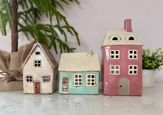 Hand Painted Pastel Cottage Tea Light Holder, 3 styles available