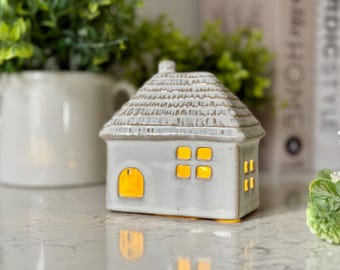 Ceramic Thatched Roof Cottage LED House, Cottage Decor