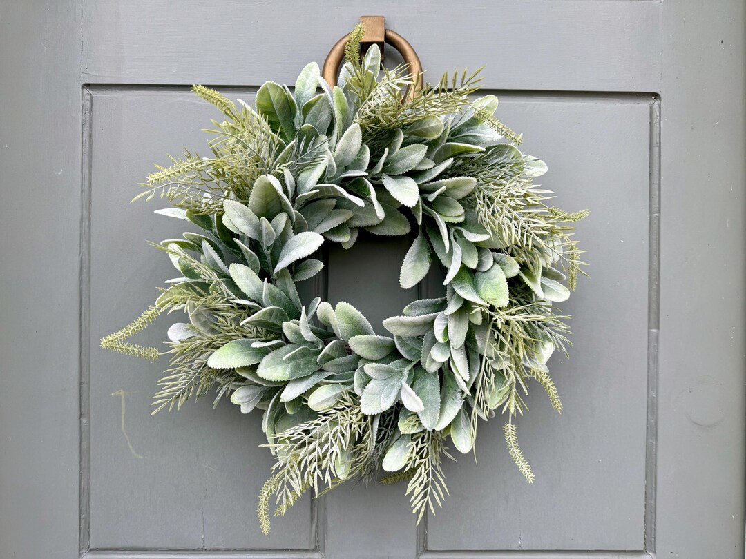 All Year Round Lambs Ear Wreath for Front Door, Spring Wreath With ...
