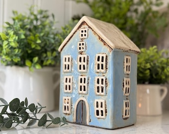 Ceramic House Lantern: Tealight Cottage Decor