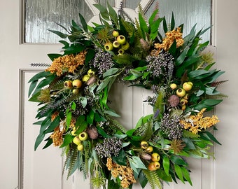 Woodland Fruit Wreath for Front Door, All Year Round Door Decoration, Cottage Decor