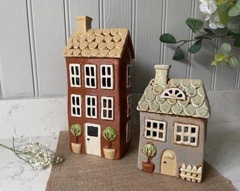 Ceramic Farmhouse Tealight Holder, Cottage T- Light Holder, Cottage Decor, Farmhouse Tealight Holder
