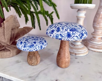 Blue Hare Mushroom Ornament, 2 sizes Available, Cottage Decor