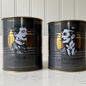Retro Style Food Tin Can, Set of 2 Cans, 11 Styles Available Gentleman