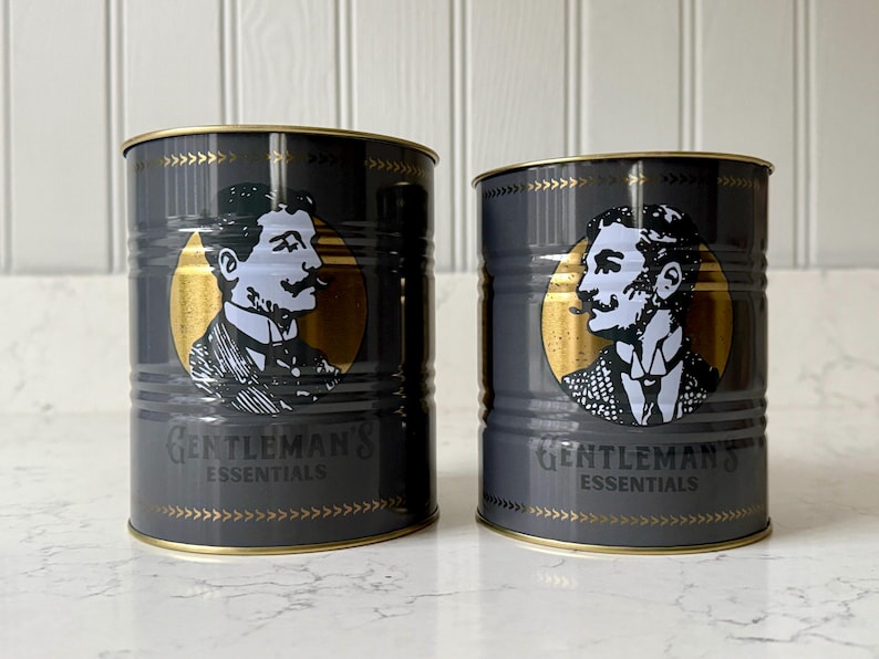 Retro Style Food Tin Can, Set of 2 Cans, 11 Styles Available Gentleman