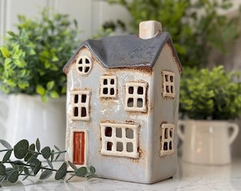 Ceramic House Lantern, Tealight Holder, Cottage T- Light Holder, Cottage Decor