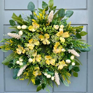 Spring Summer Wreath, All Year Round Floral Wreath for Front Door, Cottage Decor, Flower Gift for Her