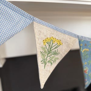 Wildflower Embroidered Linen Bunting, Cottage Decor image 9