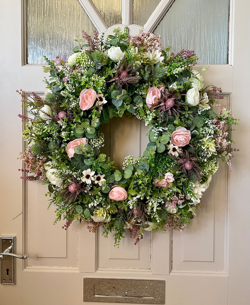 Wild flower wreath for front door, summer meadow, Lavender, Peony, Heather and Thistle, Cottage Decor, All Year Round Door Wreath 50 cm