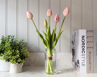 Real Touch Tulip Bouquet, 5 Lifelike Tulips, Artificial Tulip, 4 Colours Available, Cottage Decor
