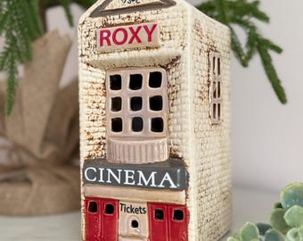Portavelas de cerámica beige Village Cinema, Roxy Cinema