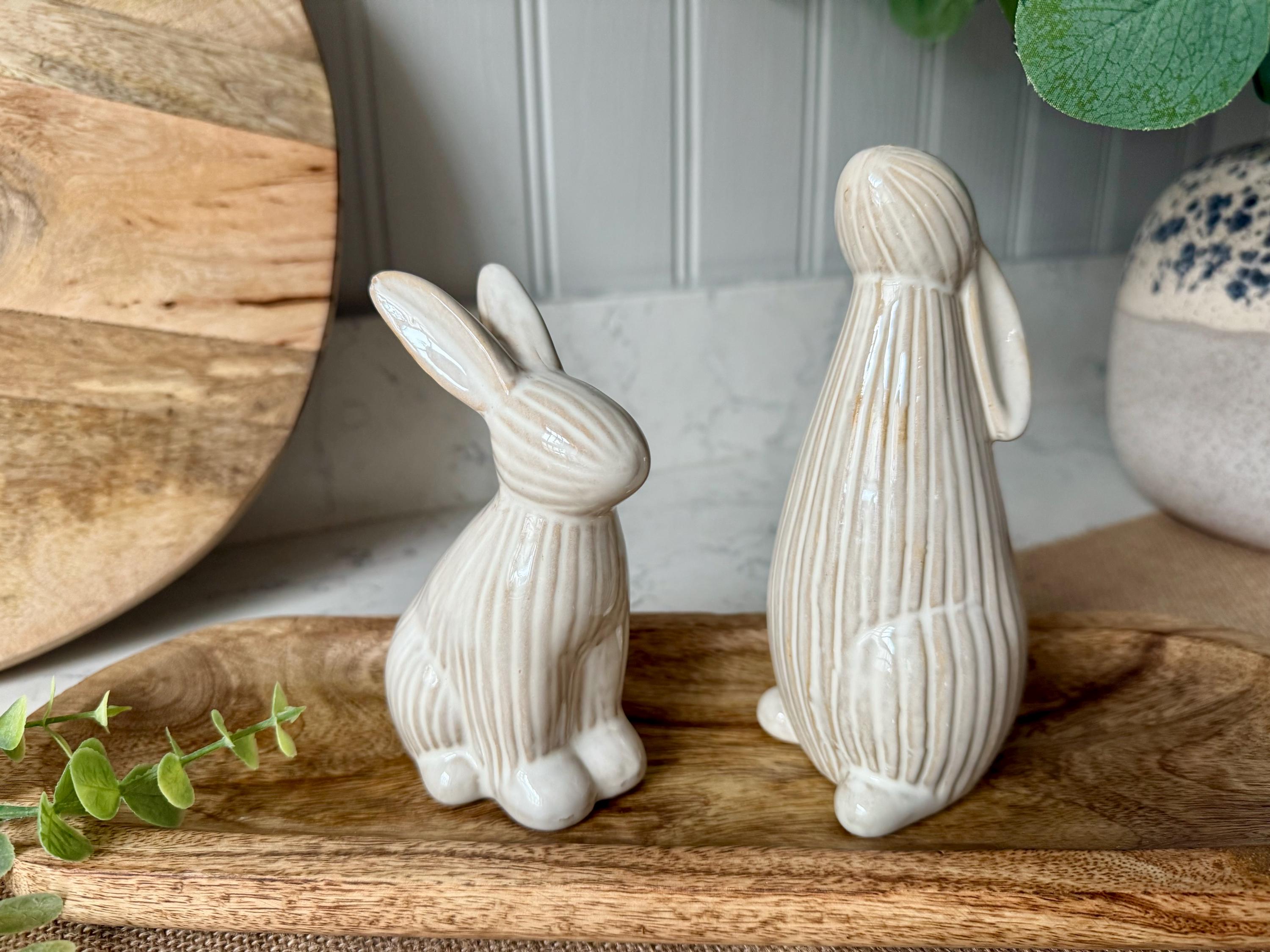 Ceramic Ribbed Bunny, 2 styles available, Cottage Decor