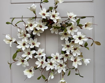 Rustic Magnolia Wreath: Cottage Core Rustic Door Decoration