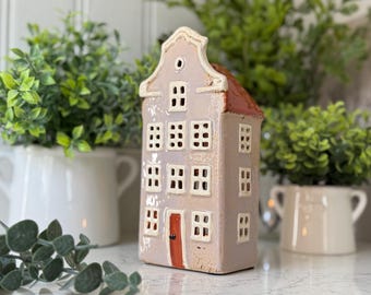 Ceramic House Lantern: Cottagecore Tealight Holder