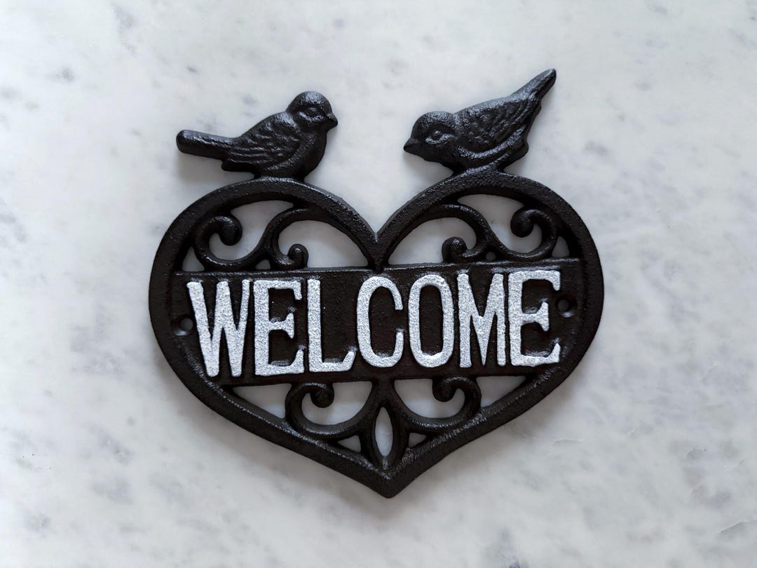 Large Cast Iron Welcome Sign, Heart Shape Wall Plaque, Cottage Decor - Etsy