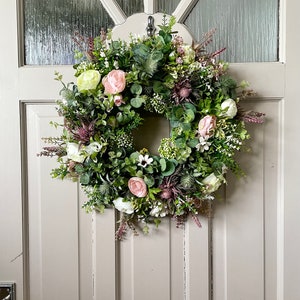 Wild flower wreath for front door, summer meadow, Lavender, Peony, Heather and Thistle, Cottage Decor, All Year Round Door Wreath image 3