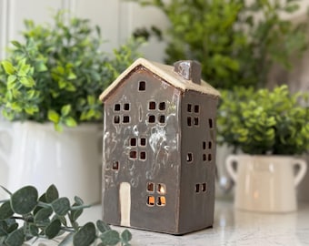 Ceramic House Lantern: Cottagecore Tealight Holder