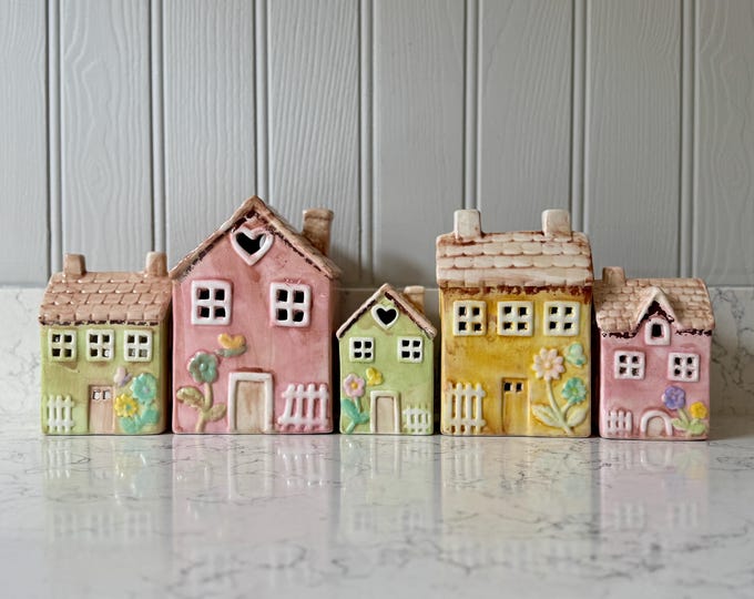 Hand Painted Ceramic Cottage Tea Light Holder, 5 Styles Available, Cottage Decor
