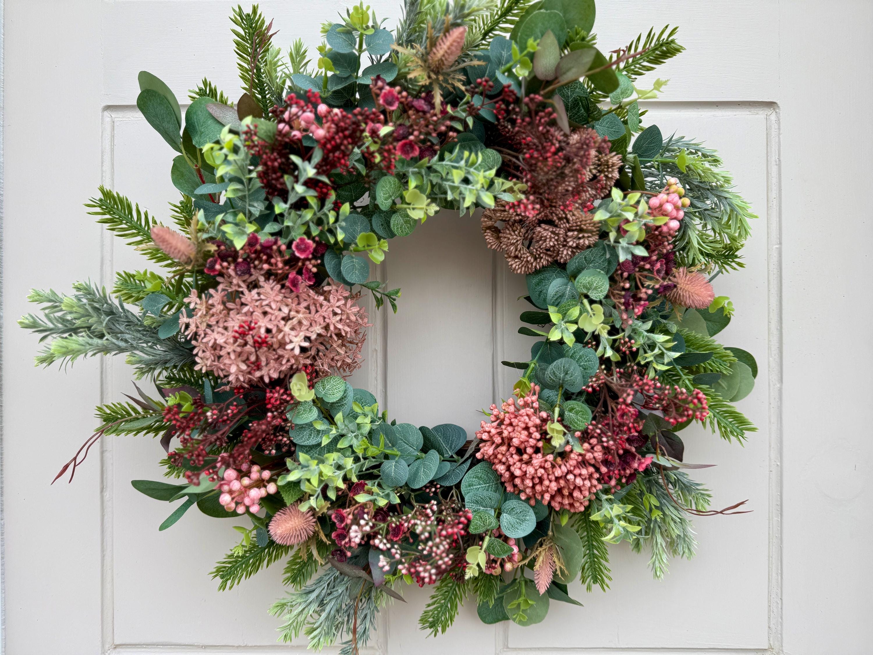Ghirlanda multicolore da 50 cm con piccoli fiori a molla per porta d'ingresso, ghirlanda su vite per parete e finestra, decorazione per la casa