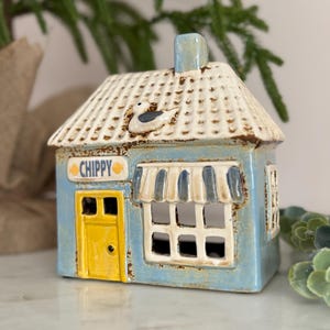 Keramik Teal Dorf Chip Shop Kerzenhalter, The Chippy