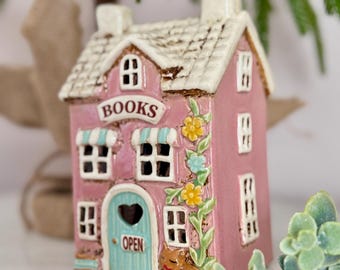 Book Shop, handbemalter Keramik Cottage Teelichthalter